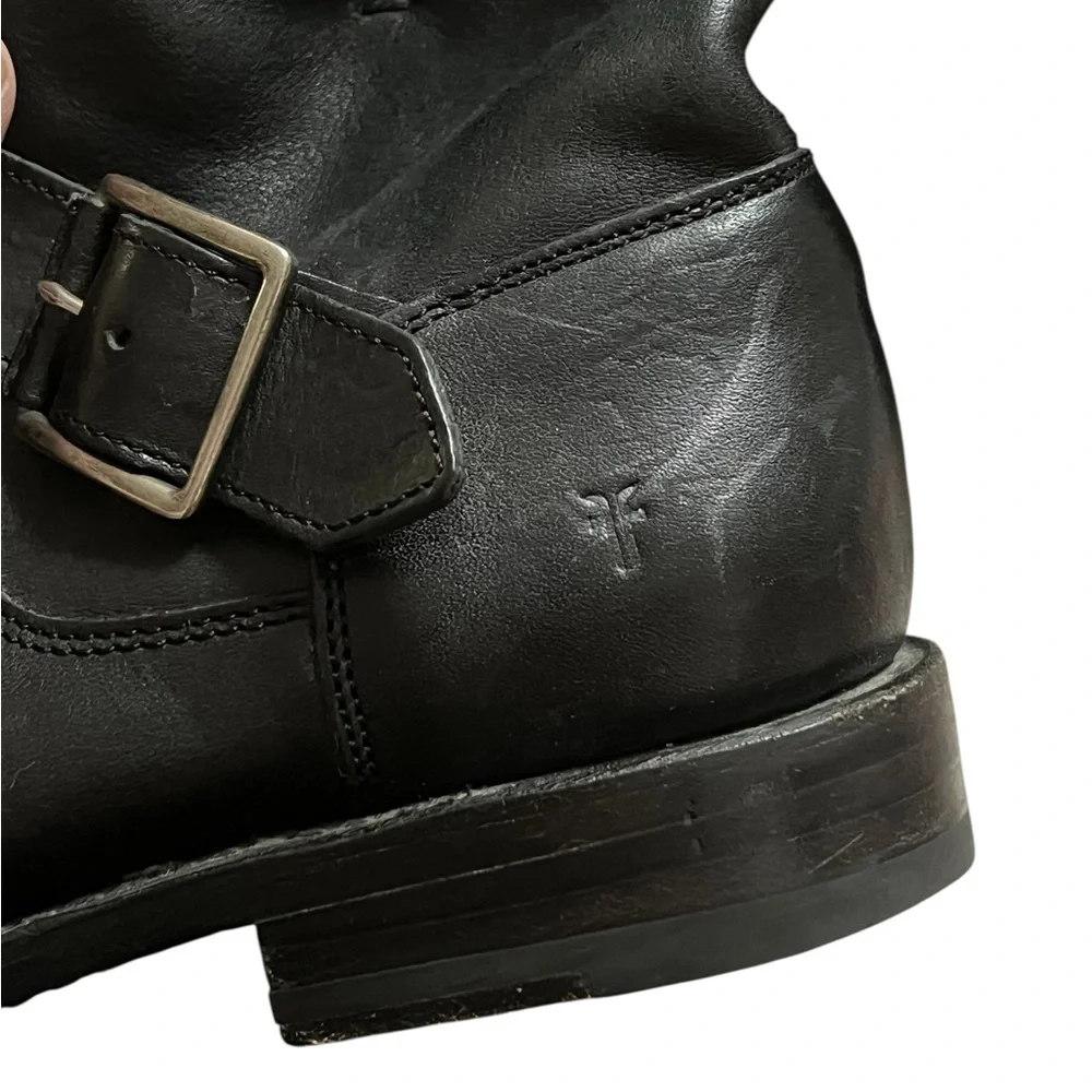 Frye Natalie short engineer black leather ankle boots with silver hardware